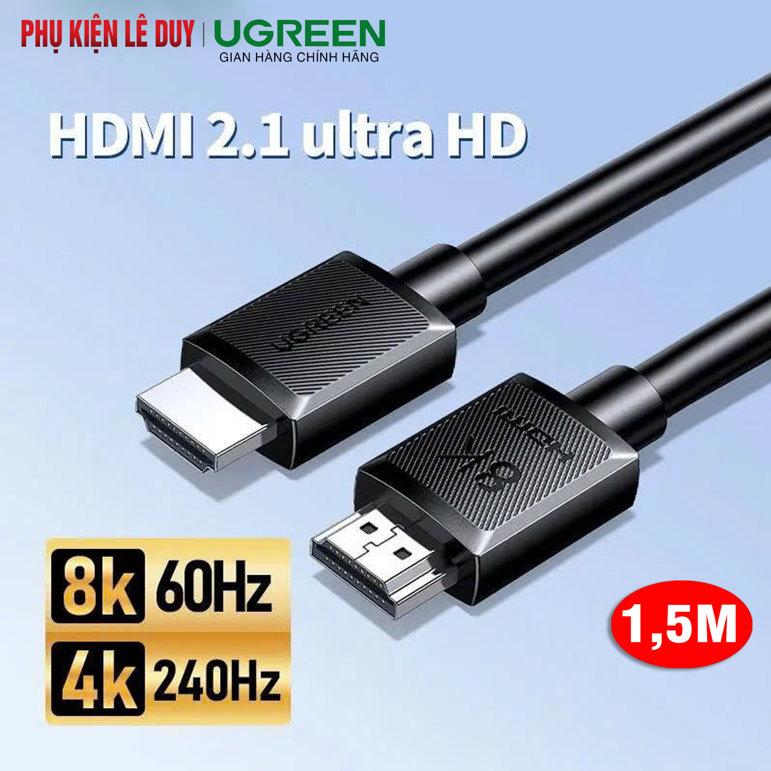 Cáp HDMI 2.1 Ugreen 45431 dài 1.5m hỗ trợ 8K@60Hz Chính Hãng