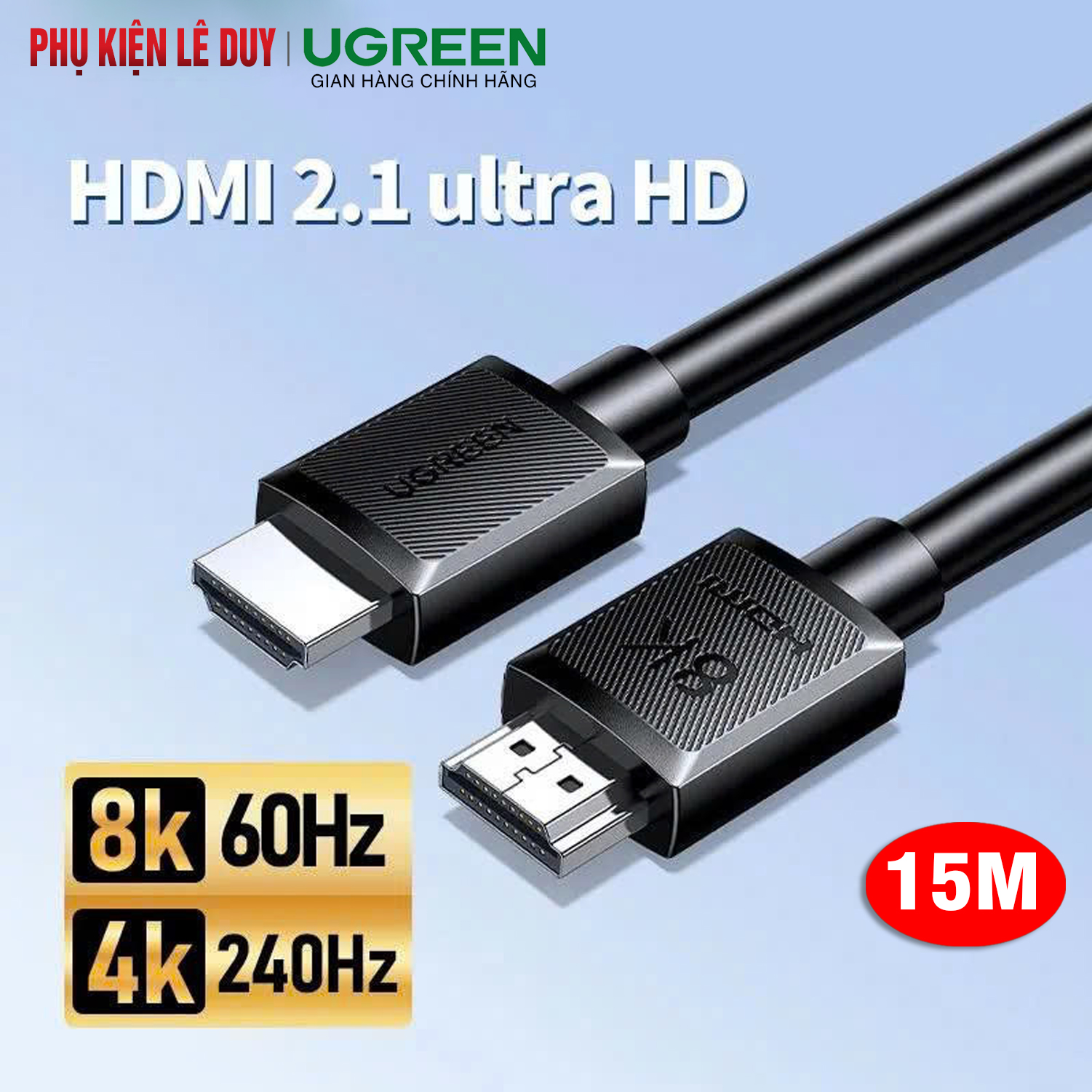 Cáp HDMI 2.1 Ugreen 45437 dài 15m hỗ trợ 8K@60Hz Chính Hãng