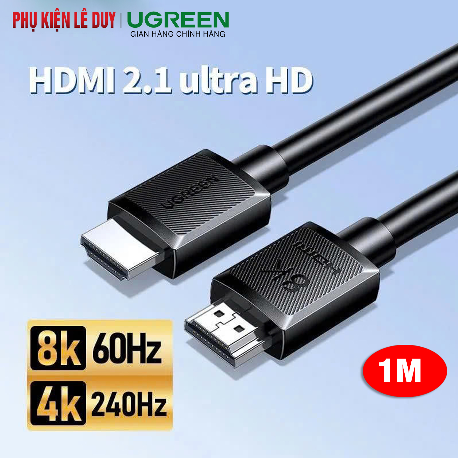 Cáp HDMI 2.1 Ugreen 45430 dài 1m hỗ trợ 8K@60Hz Chính Hãng