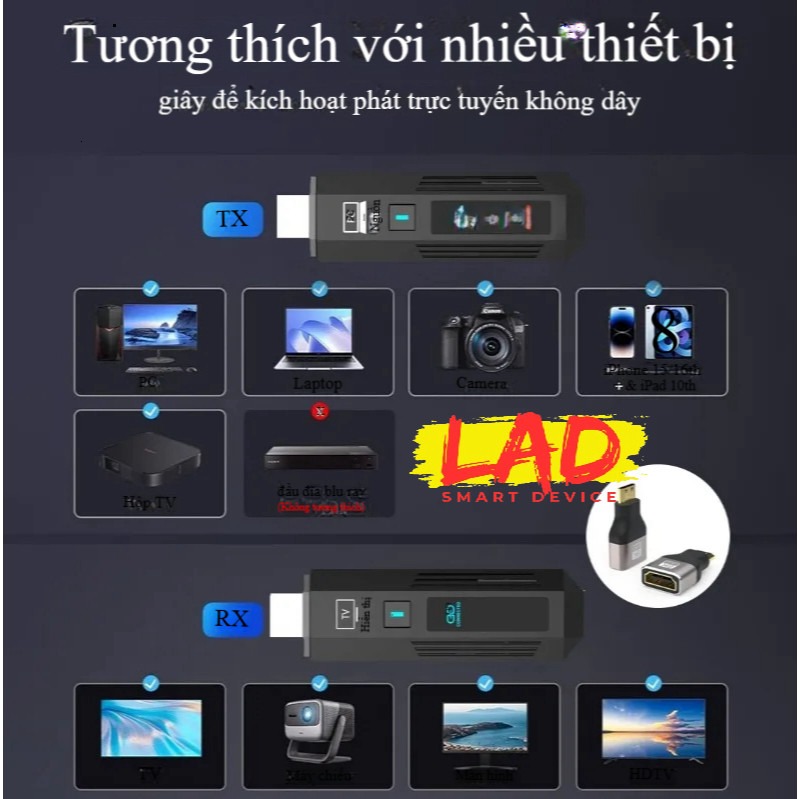 Thu Phát HDMI Không Dây 50M LAD kết nối 1 ra 2 màn hình phân giải fullHD 1080p - Ảnh 6
