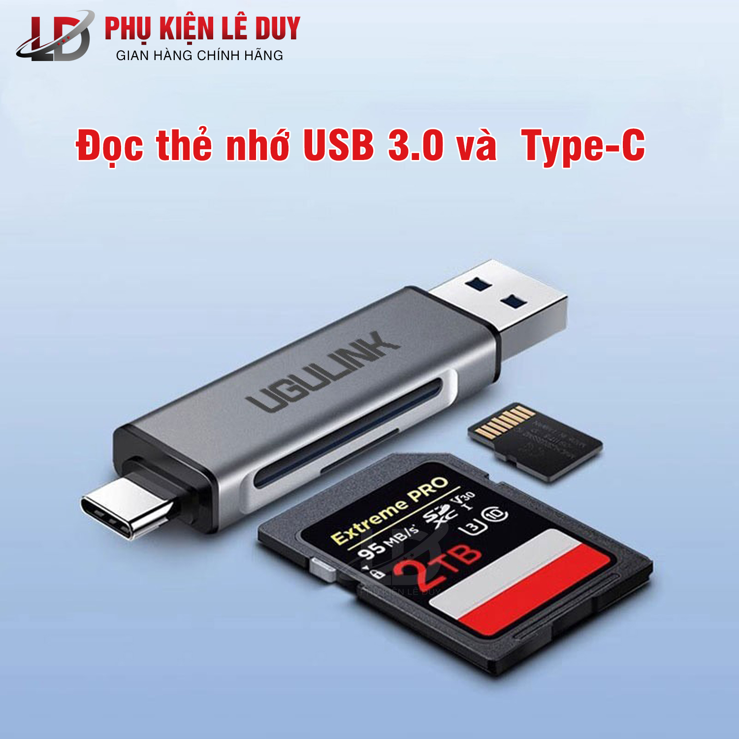 Đọc thẻ nhớ 2in1 cho điện thoại , laptop (USB 3.0 + Type-C) UGULINK WG-023 chính hãng