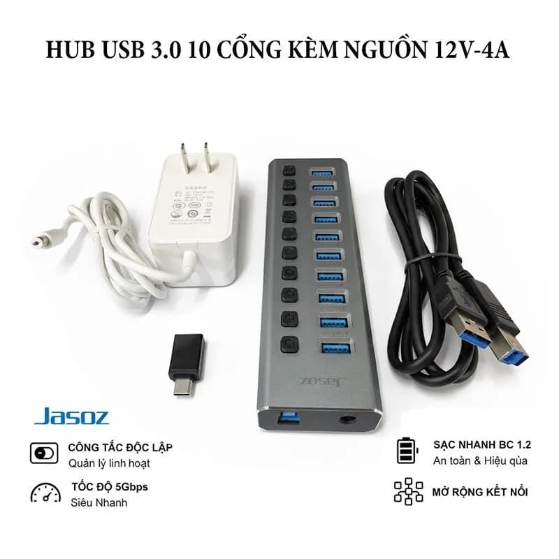 Bộ chia USB 3.0 ra 10 cổng Jasoz F119 T-F165 chính hãng - Ảnh 4